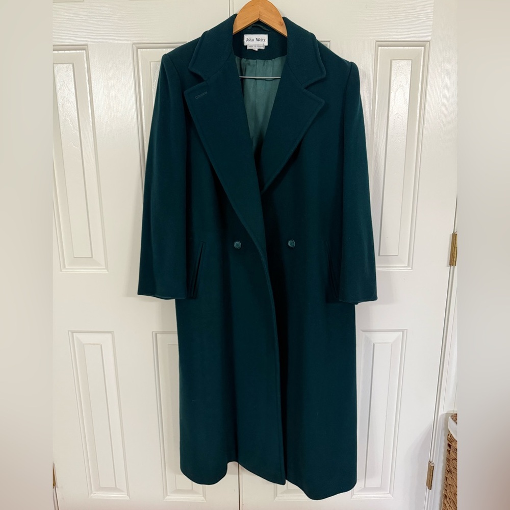 John Weitz Vintage Wool Cashmere Pea Coat Green 14